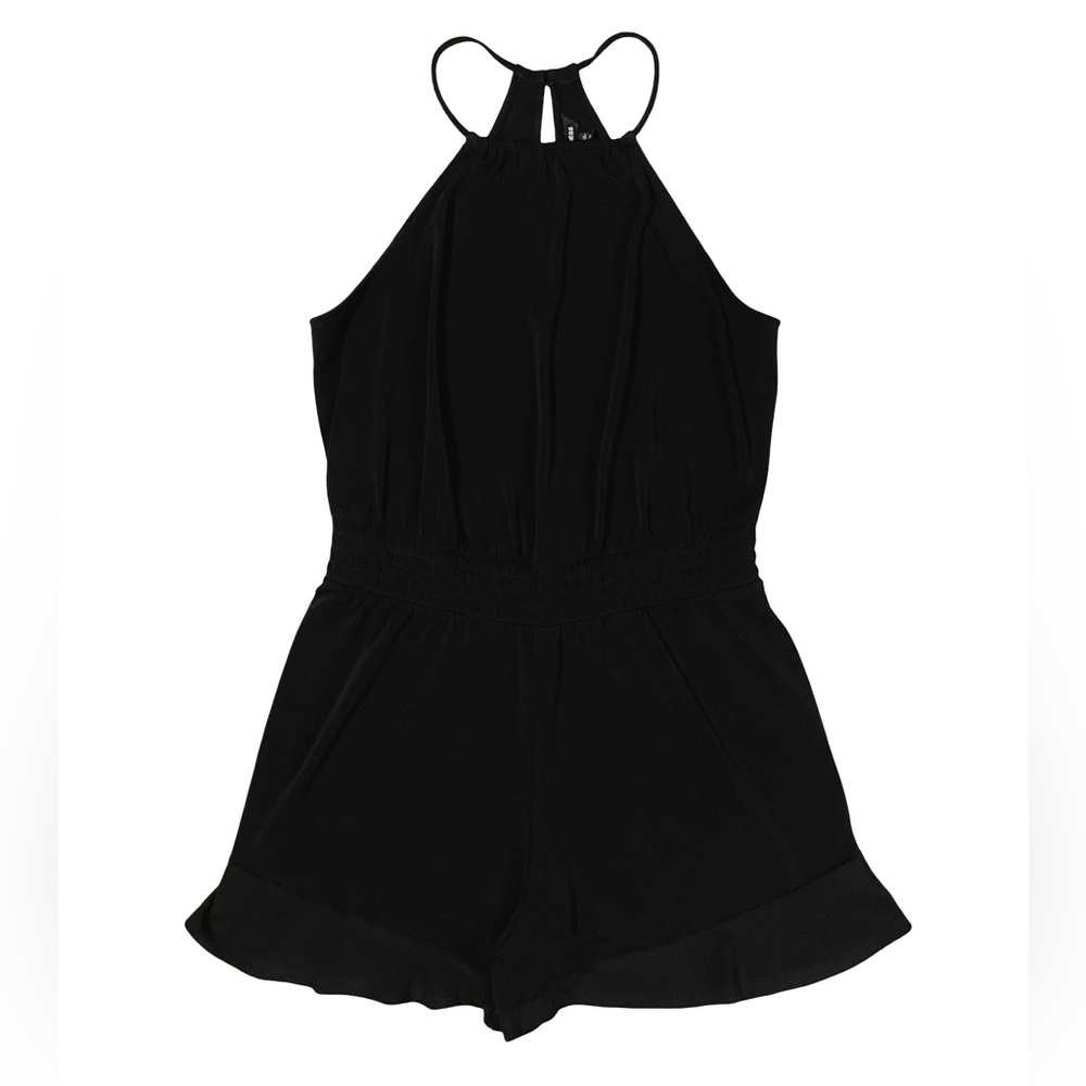 Express Women’s Medium Black Halter Romper Open Back Dressy